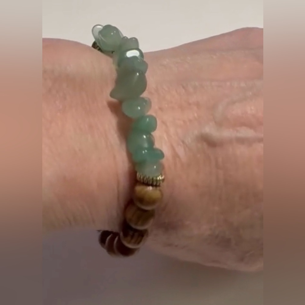Green Aventurine Natural Rose Wood Beaded Stretch Bracelet